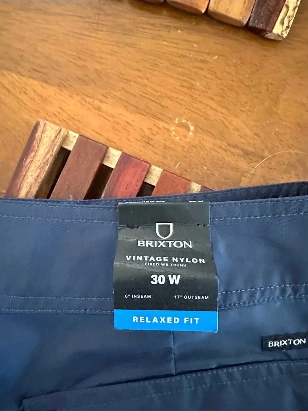 Brixton Vintage Nylon Men's Navy Swim Trunks with Orange Drawcord 30